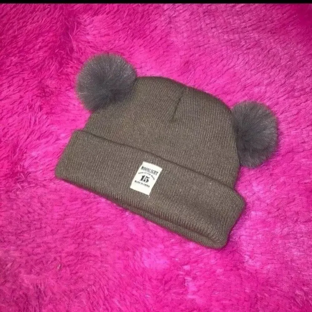 Babys Cute Warm Winter Double PomPom Hat Fur Knit Beanie Gift Boys Girls Toddler